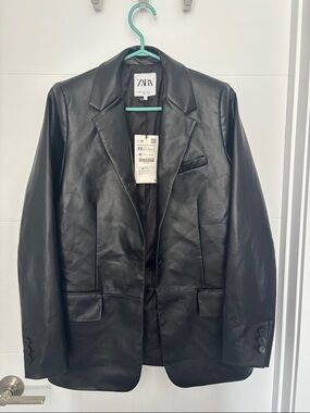 ZARA Black Faux Leather Blazer Jacket
